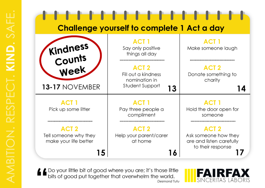 Kindness Counts Week 13th 17th November Fairfax Academy